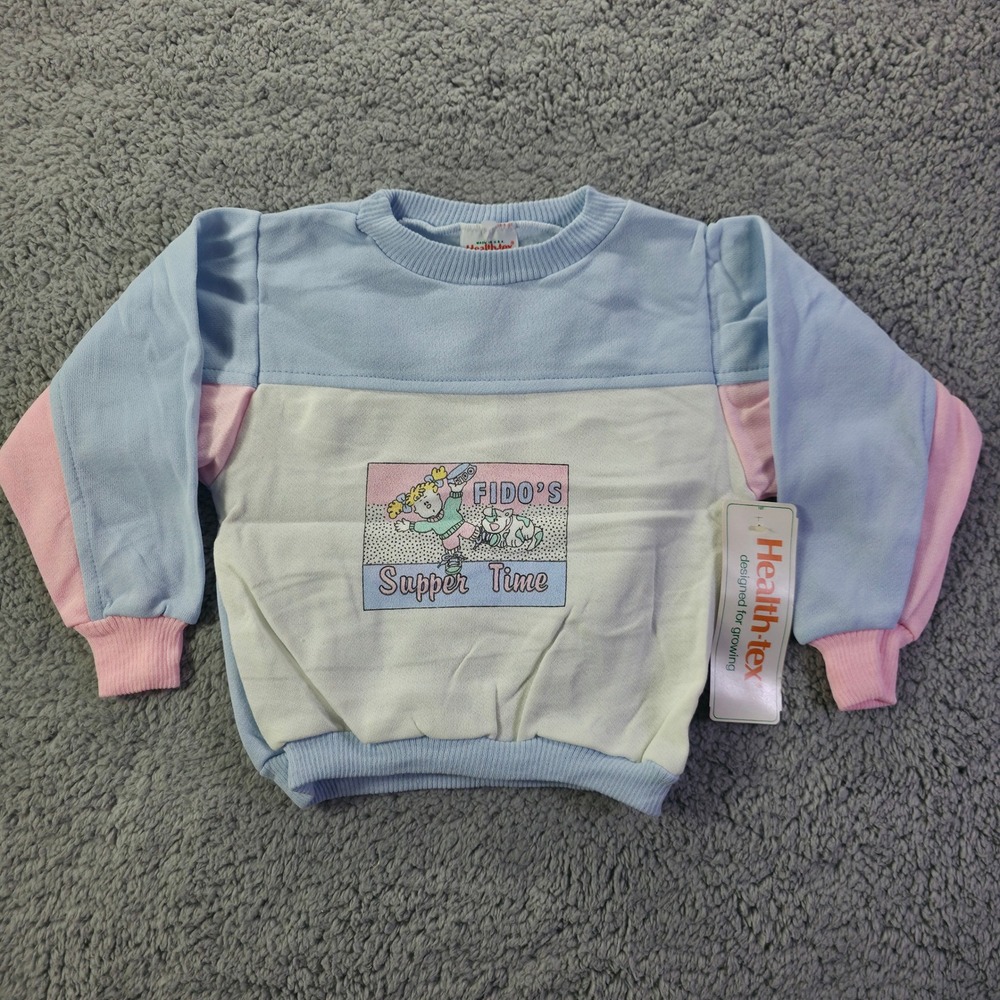 Vintage Health-tex Kids 4T Sweatshirt Fidos Supper Time Pastel Colorblock 38755